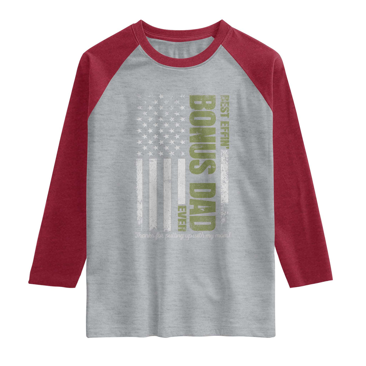 Best Effin Bonus Dad Ever Raglan Shirt Vintage Step Dad American Flag TS10 Heather Gray Heather Red Print Your Wear