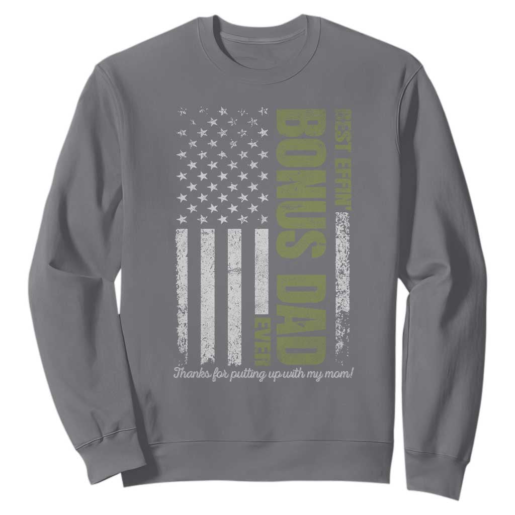 Best Effin Bonus Dad Ever Sweatshirt Vintage Step Dad American Flag TS10 Charcoal Print Your Wear