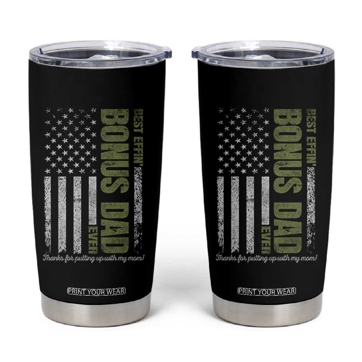 Best Effin Bonus Dad Ever Tumbler Cup Vintage Step Dad American Flag TS10 Black Print Your Wear