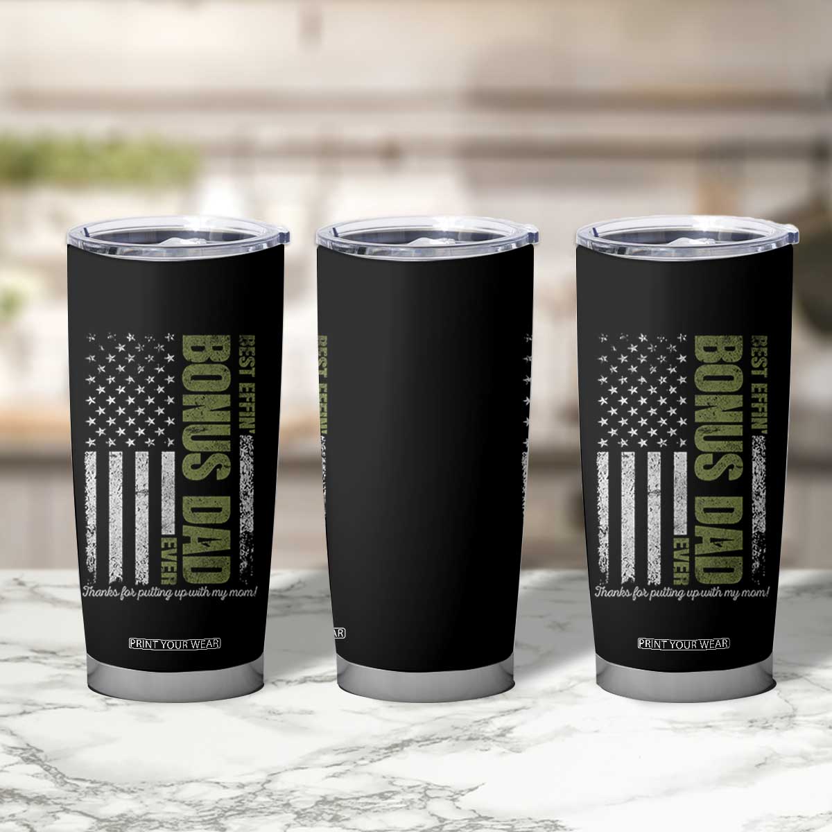 Best Effin Bonus Dad Ever Tumbler Cup Vintage Step Dad American Flag TS10 Print Your Wear