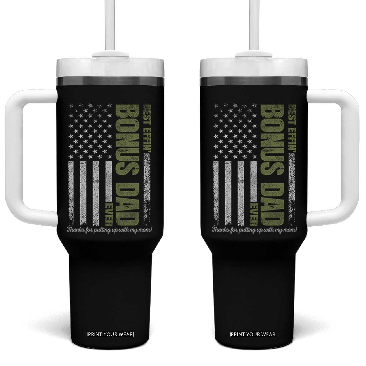 Best Effin Bonus Dad Ever Tumbler With Handle Vintage Step Dad American Flag TS10 One Size: 40 oz Black Print Your Wear