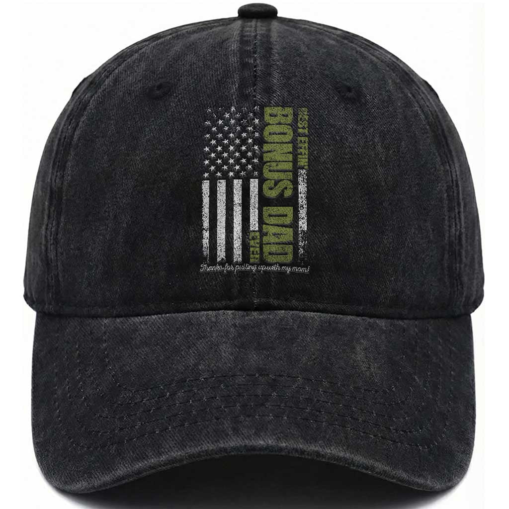 Best Effin Bonus Dad Ever Washed Cotton Baseball Cap Vintage Step Dad American Flag TS10 Print Your Wear