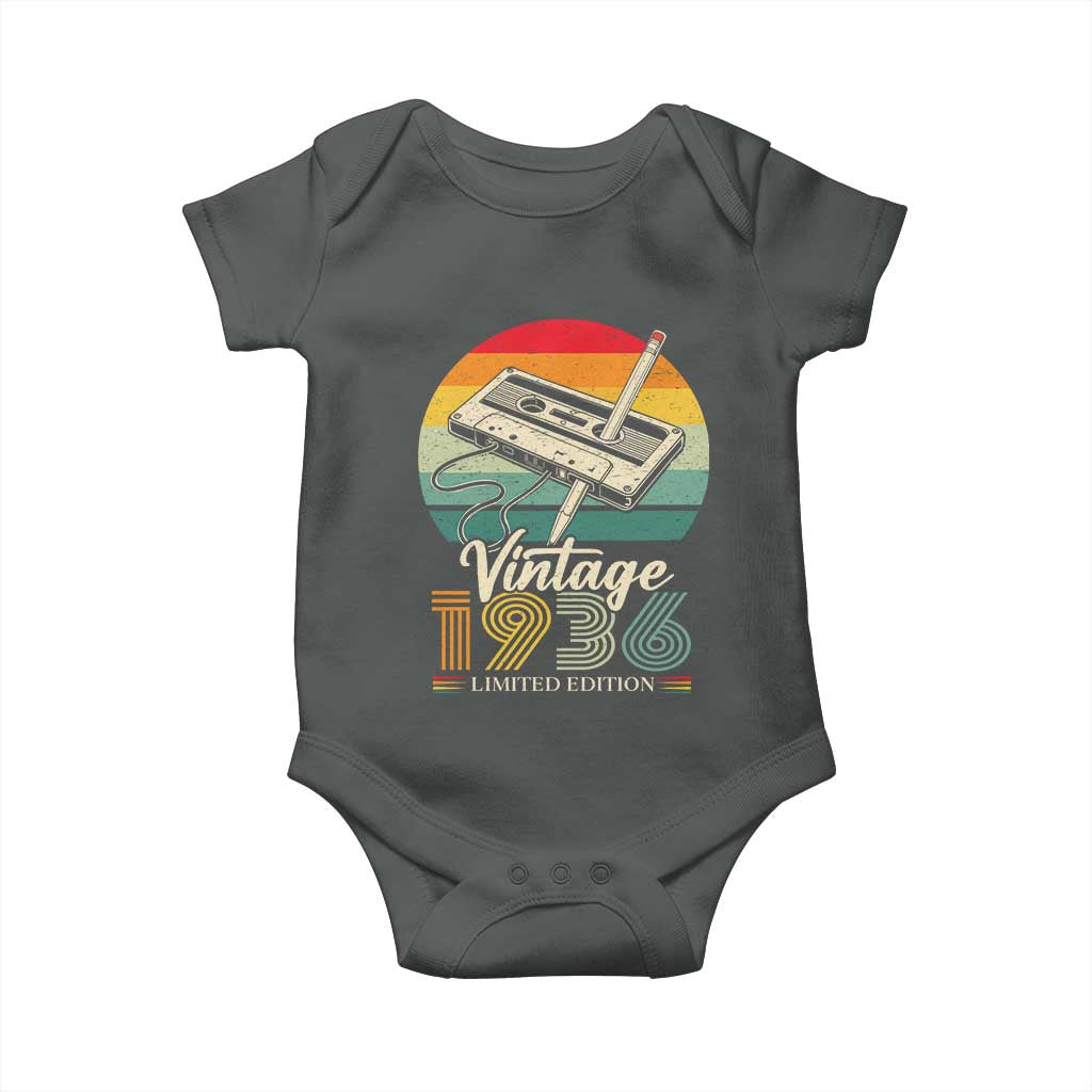 Vintage 1936 Baby Onesie 90th Birthday Turning 90 Year Old Gifts TS10 Dark Heather Print Your Wear