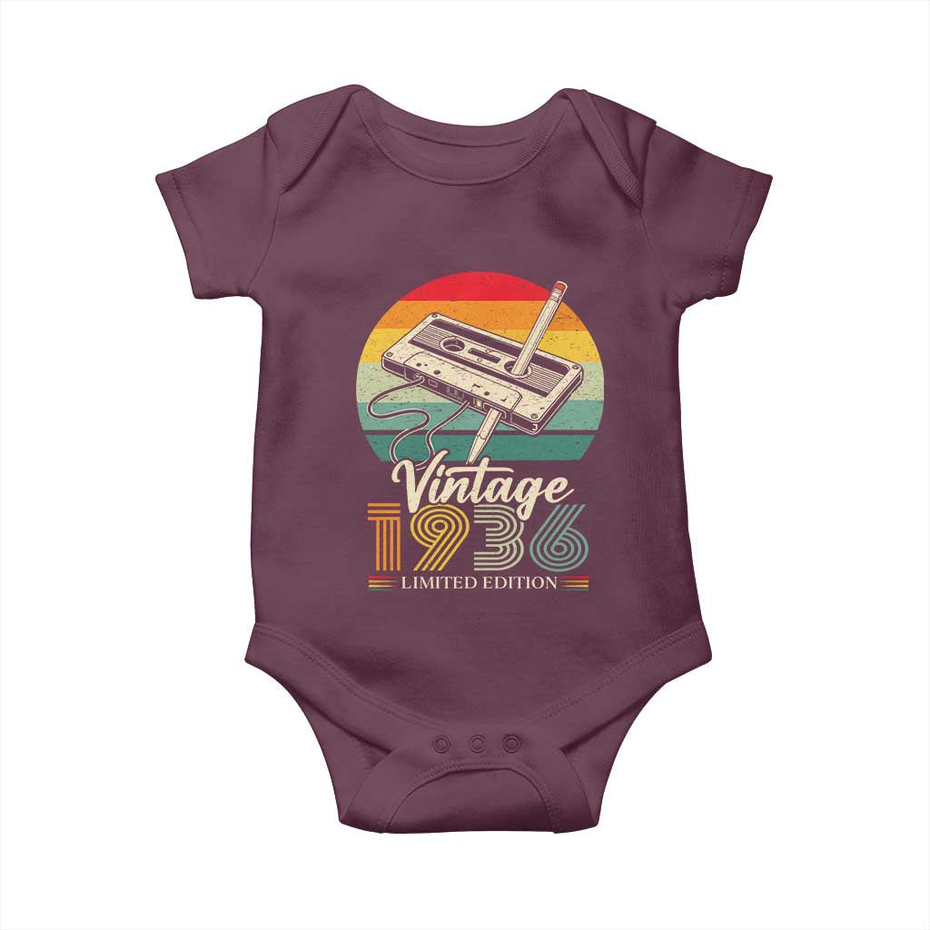 Vintage 1936 Baby Onesie 90th Birthday Turning 90 Year Old Gifts TS10 Maroon Print Your Wear