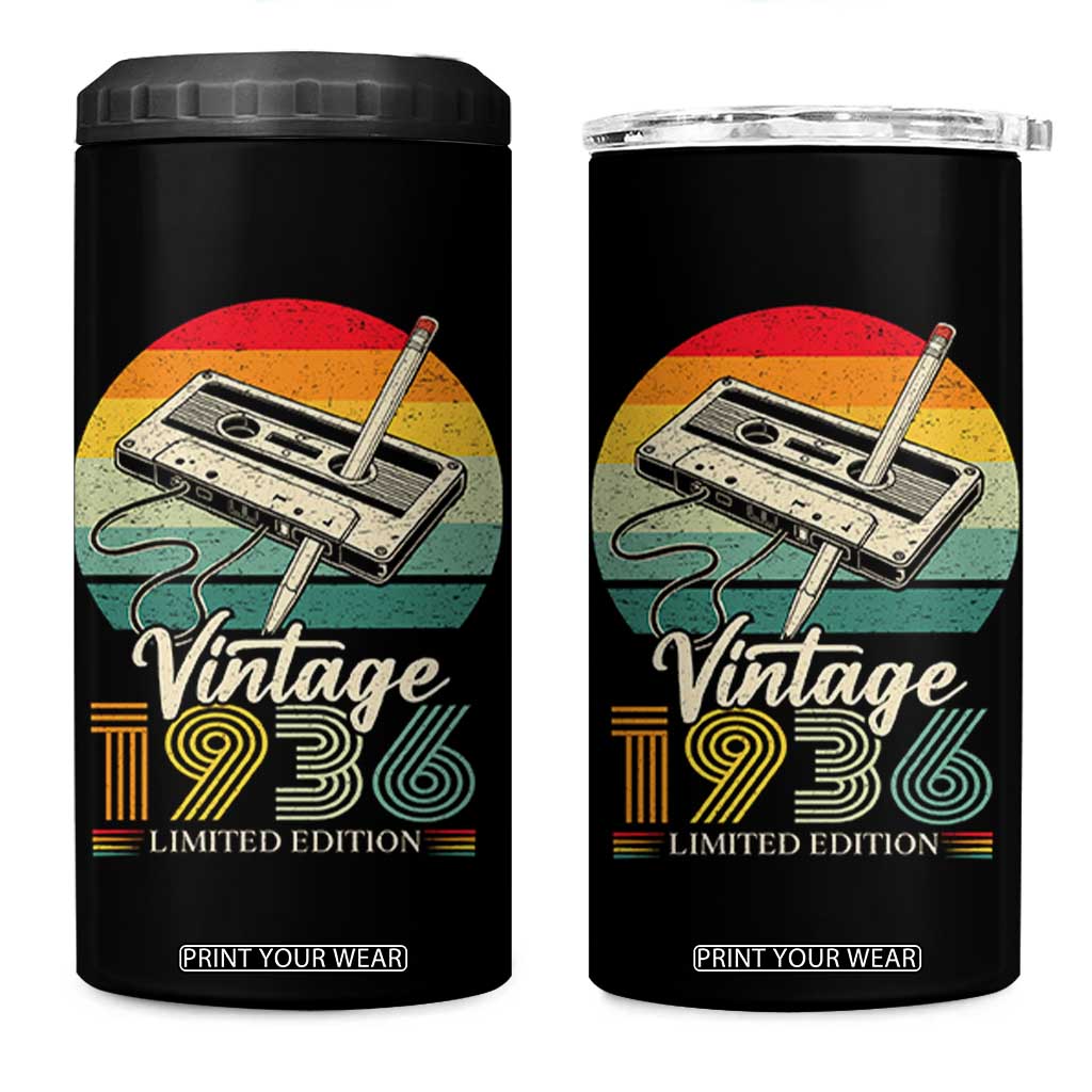 Vintage 1936 4 in 1 Can Cooler Tumbler 90th Birthday Turning 90 Year Old Gifts TS10 One Size: 16 oz Black Print Your Wear