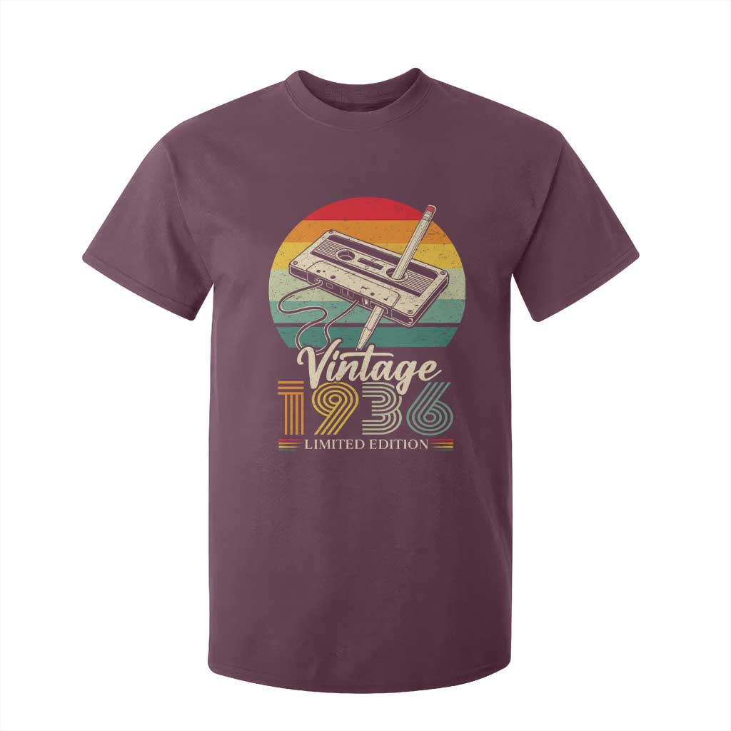 Vintage 1936 T Shirt For Kid 90th Birthday Turning 90 Year Old Gifts TS10 Maroon Print Your Wear