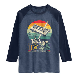 Vintage 1936 Raglan Shirt 90th Birthday Turning 90 Year Old Gifts TS10 Heather Denim Navy Print Your Wear