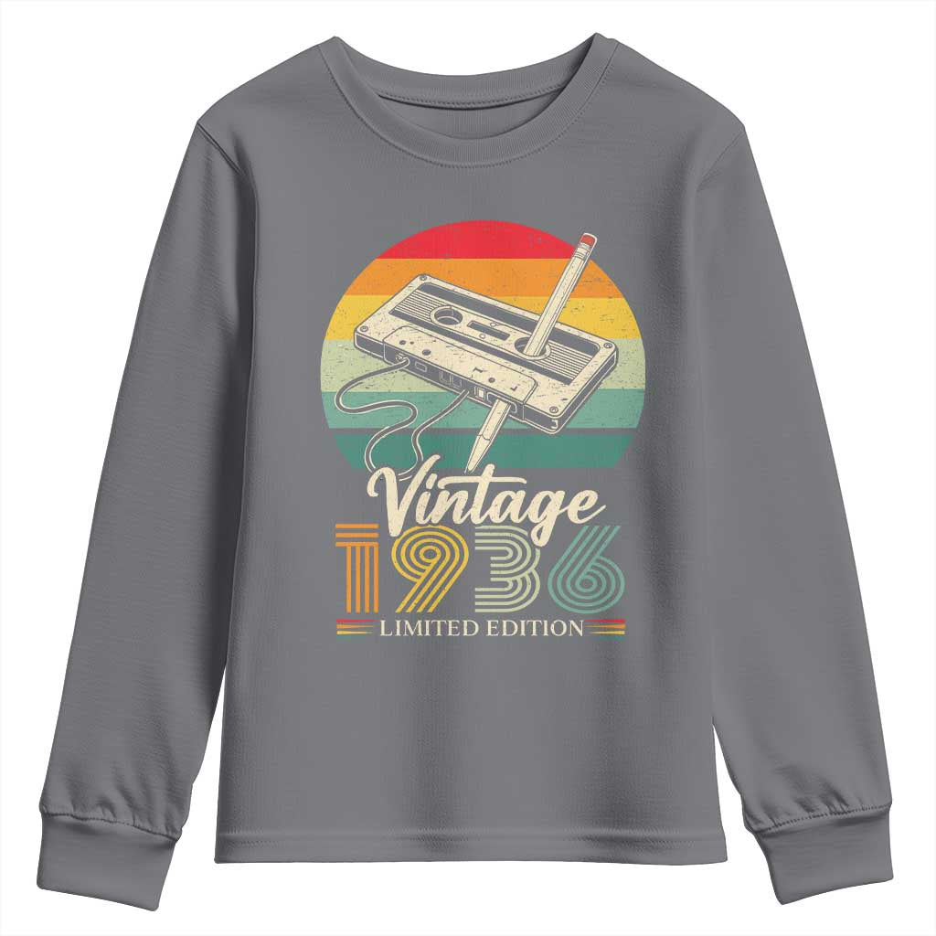 Vintage 1936 Youth Sweatshirt 90th Birthday Turning 90 Year Old Gifts TS10 Charcoal Print Your Wear