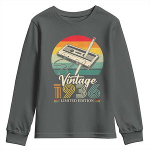 Vintage 1936 Youth Sweatshirt 90th Birthday Turning 90 Year Old Gifts TS10 Dark Heather Print Your Wear