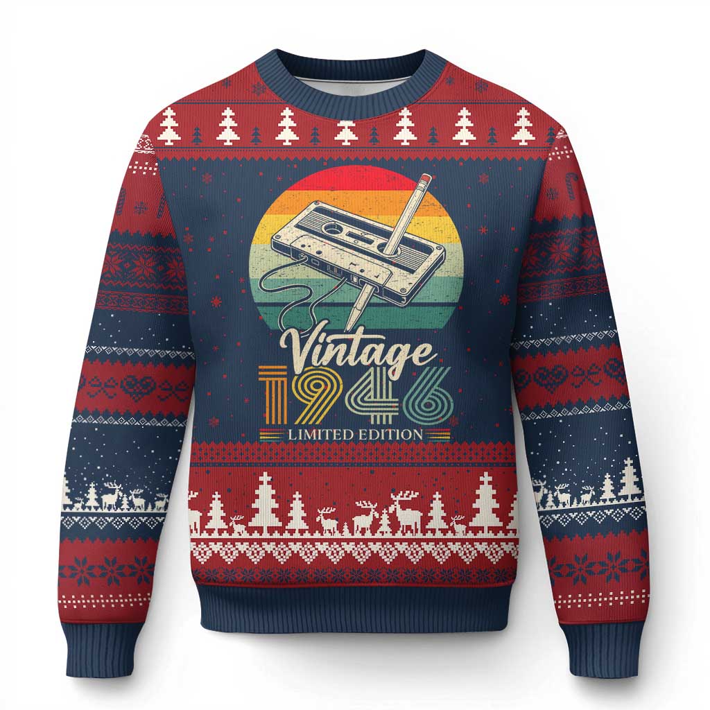 Vintage 1946 Ugly Christmas Sweater 80th Birthday Turning 80 Year Old Gifts TS10 Navy Red Print Your Wear