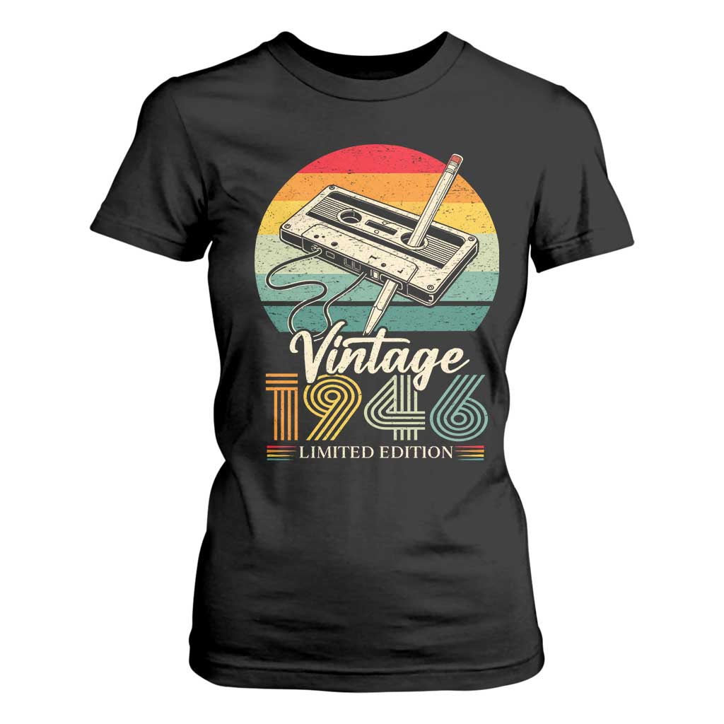 Vintage 1946 T Shirt For Women 80th Birthday Turning 80 Year Old Gifts TS10 Black Print Your Wear