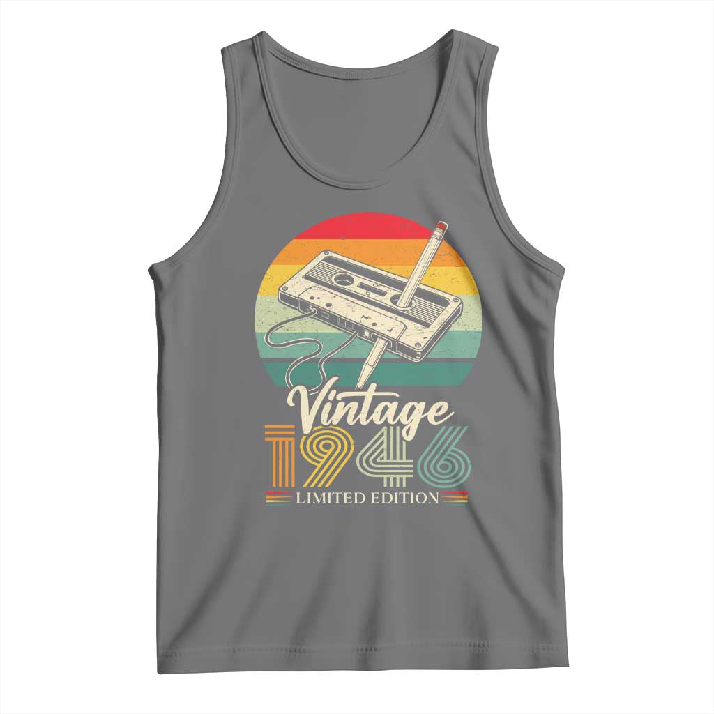 Vintage 1946 Tank Top 80th Birthday Turning 80 Year Old Gifts TS10 Black Heather Print Your Wear