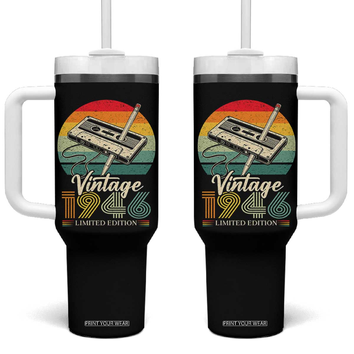 Vintage 1946 Tumbler With Handle 80th Birthday Turning 80 Year Old Gifts TS10 One Size: 40 oz Black Print Your Wear