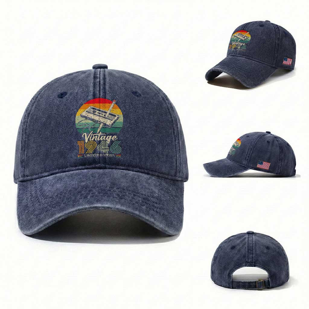 Vintage 1946 Washed Cotton Baseball Cap 80th Birthday Turning 80 Year Old Gifts TS10 Washed Cap Universal Fit Navy Print Your Wear