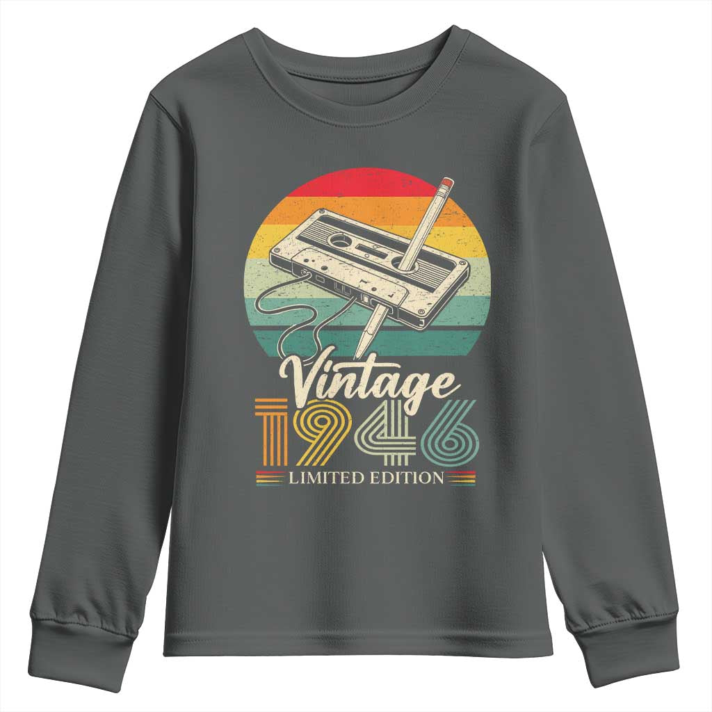 Vintage 1946 Youth Sweatshirt 80th Birthday Turning 80 Year Old Gifts TS10 Dark Heather Print Your Wear