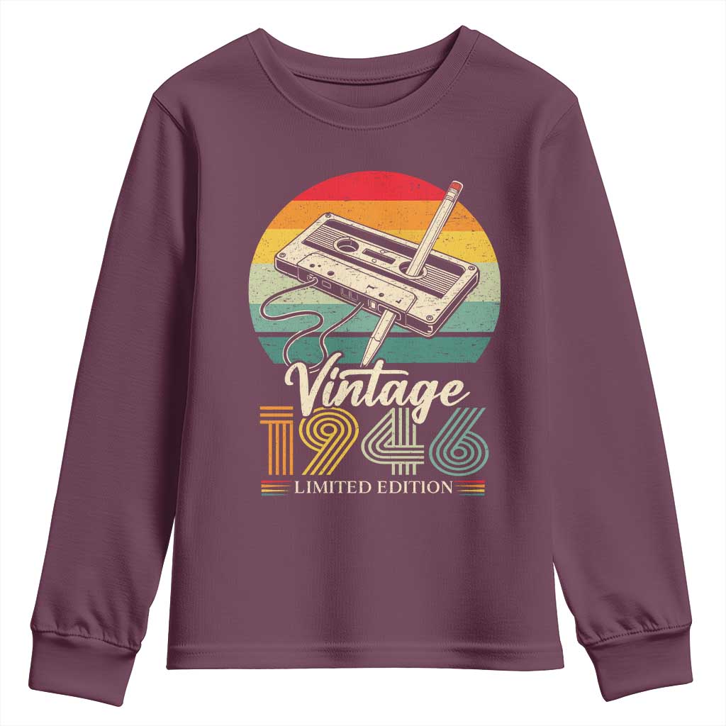 Vintage 1946 Youth Sweatshirt 80th Birthday Turning 80 Year Old Gifts TS10 Maroon Print Your Wear