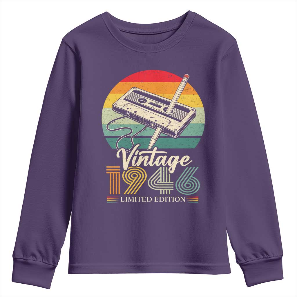 Vintage 1946 Youth Sweatshirt 80th Birthday Turning 80 Year Old Gifts TS10 Purple Print Your Wear