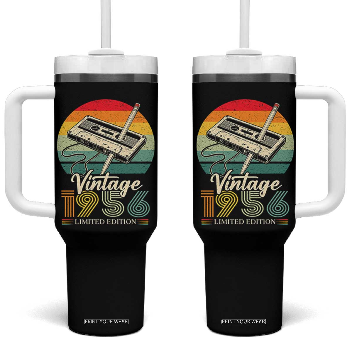 Vintage 1956 Tumbler With Handle 70th Birthday Turning 70 Year Old Gifts TS10 One Size: 40 oz Black Print Your Wear