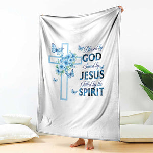 Christian Jesus Throw Blanket Blessed By God Saved By Jesus Blue Floral Cross Butterfly Art TS10 Print Your Wear