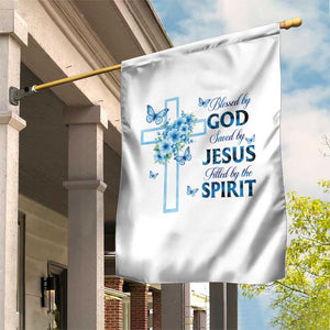 Christian Jesus Garden Flag Blessed By God Saved By Jesus Blue Floral Cross Butterfly Art TS10 Print Your Wear