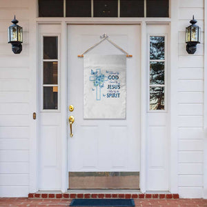 Christian Jesus Garden Flag Blessed By God Saved By Jesus Blue Floral Cross Butterfly Art TS10 Print Your Wear