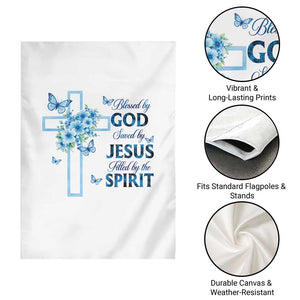 Christian Jesus Garden Flag Blessed By God Saved By Jesus Blue Floral Cross Butterfly Art TS10 Print Your Wear