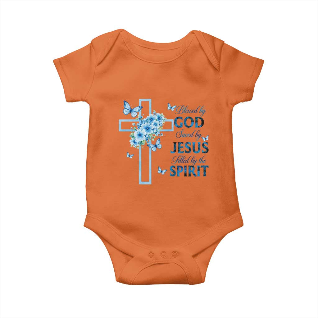 Christian Jesus Baby Onesie Blessed By God Saved By Jesus Blue Floral Cross Butterfly Art TS10 Orange Print Your Wear