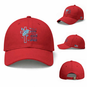 Christian Jesus Baseball Cap Blessed By God Saved By Jesus Blue Floral Cross Butterfly Art TS10 Baseball Cap Universal Fit Red Print Your Wear