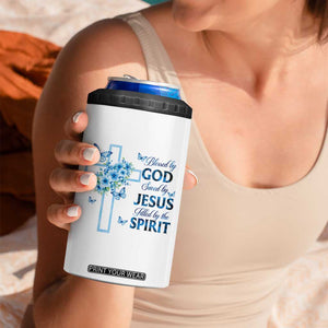 Christian Jesus 4 in 1 Can Cooler Tumbler Blessed By God Saved By Jesus Blue Floral Cross Butterfly Art TS10 Print Your Wear