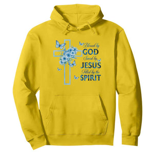 Christian Jesus Hoodie Blessed By God Saved By Jesus Blue Floral Cross Butterfly Art TS10 Daisy Print Your Wear