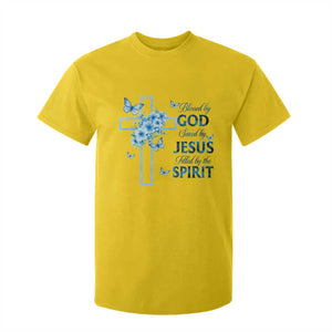 Christian Jesus T Shirt For Kid Blessed By God Saved By Jesus Blue Floral Cross Butterfly Art TS10 Daisy Print Your Wear