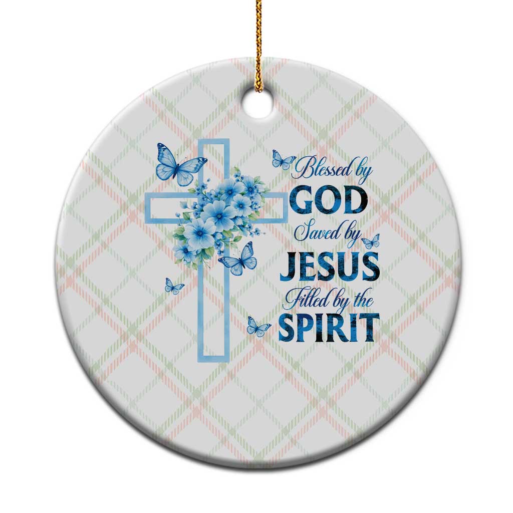 Christian Jesus Ceramic Ornament Blessed By God Saved By Jesus Blue Floral Cross Butterfly Art TS10 1pc Christmas Plaid Print Your Wear