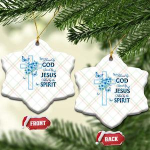 Christian Jesus Ceramic Ornament Blessed By God Saved By Jesus Blue Floral Cross Butterfly Art TS10 Print Your Wear