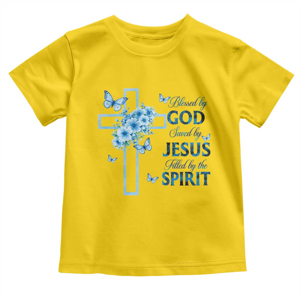 Christian Jesus Toddler T Shirt Blessed By God Saved By Jesus Blue Floral Cross Butterfly Art TS10 Daisy Print Your Wear
