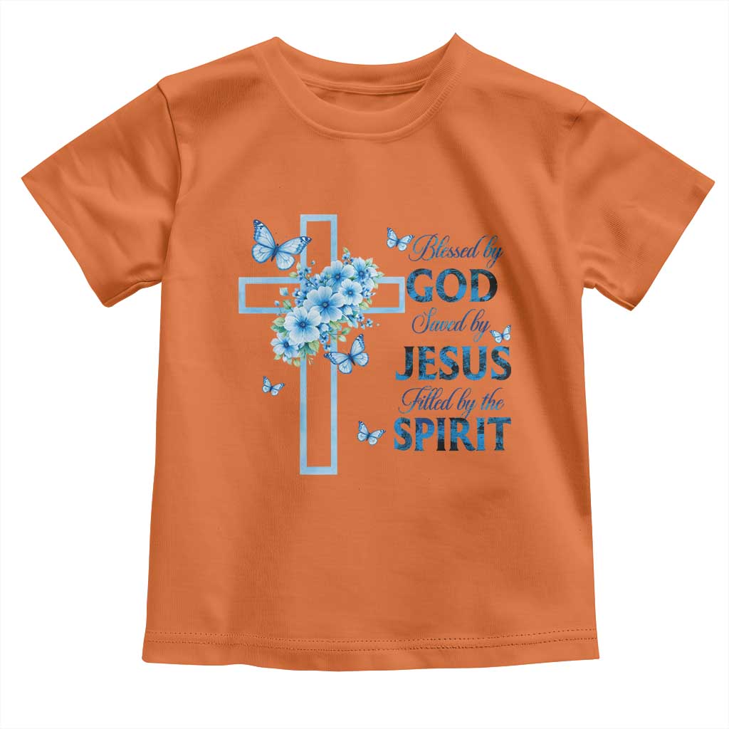 Christian Jesus Toddler T Shirt Blessed By God Saved By Jesus Blue Floral Cross Butterfly Art TS10 Orange Print Your Wear