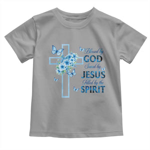 Christian Jesus Toddler T Shirt Blessed By God Saved By Jesus Blue Floral Cross Butterfly Art TS10 Sport Gray Print Your Wear