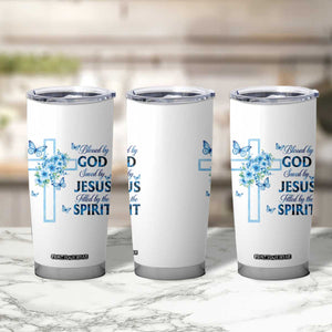 Christian Jesus Tumbler Cup Blessed By God Saved By Jesus Blue Floral Cross Butterfly Art TS10 Print Your Wear
