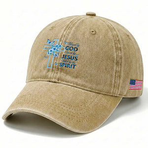 Christian Jesus Washed Cotton Baseball Cap Blessed By God Saved By Jesus Blue Floral Cross Butterfly Art TS10 Print Your Wear