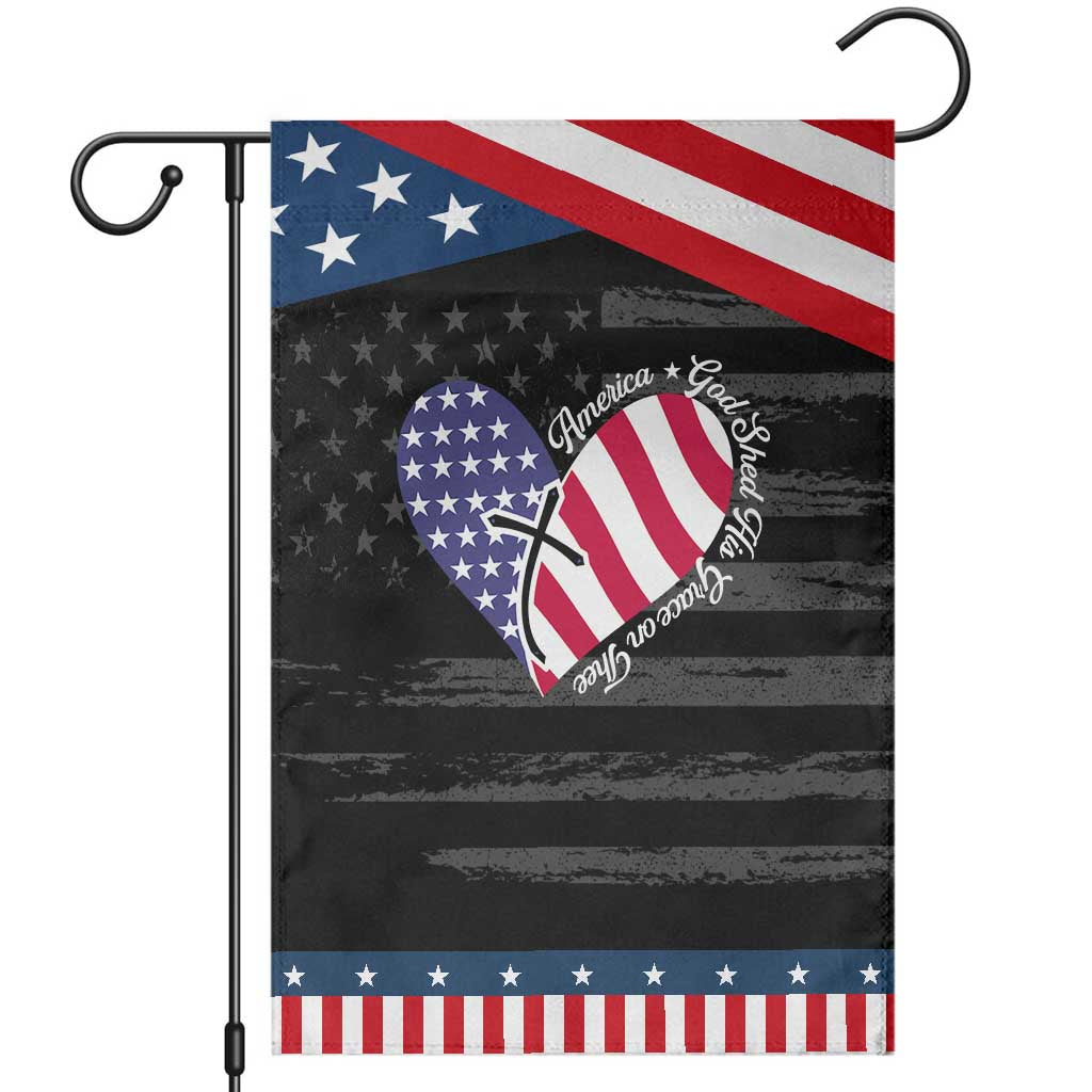 America God Shed His Grace on Thee 4th of July Garden Flag Patriotic American Flag Cross TS10 Distressed Black Blue Print Your Wear