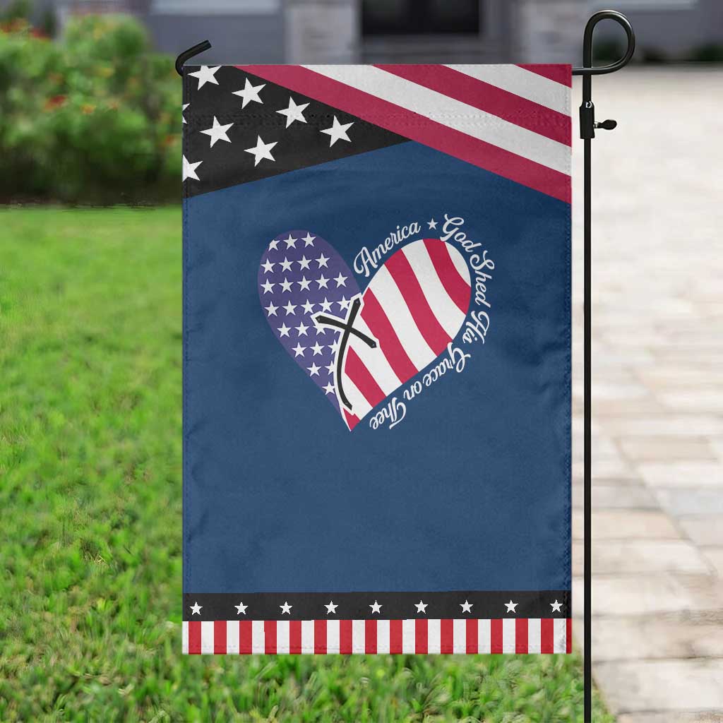 America God Shed His Grace on Thee 4th of July Garden Flag Patriotic American Flag Cross TS10 Classic Blue Black Print Your Wear
