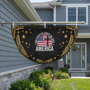 God Shed His Grace On Thee Patriotic Fan Flag Vintage Christian USA Flag Cross