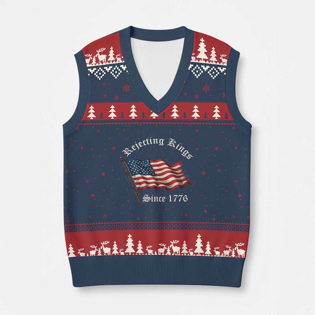 Rejecting Kings V-Neck Knit Sweater Vest Since 1776 No Kings In America Retro US Flag TS10 Navy Red Print Your Wear