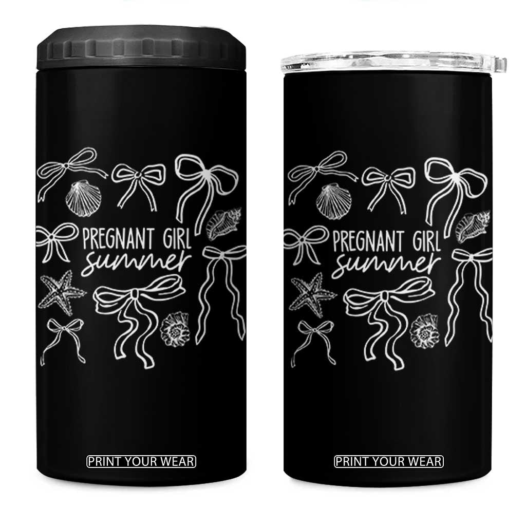Pregnant Girl Summer 4 in 1 Can Cooler Tumbler Beach Pregnancy Announcement Summer Baby Shower TS10 One Size: 16 oz Black Print Your Wear