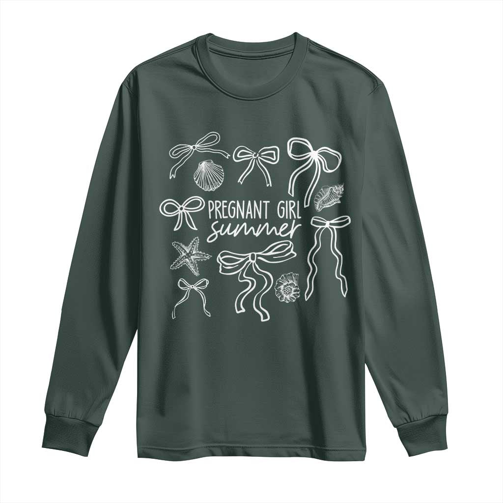 Pregnant Girl Summer Long Sleeve Shirt Beach Pregnancy Announcement Summer Baby Shower TS10 Dark Forest Green Print Your Wear
