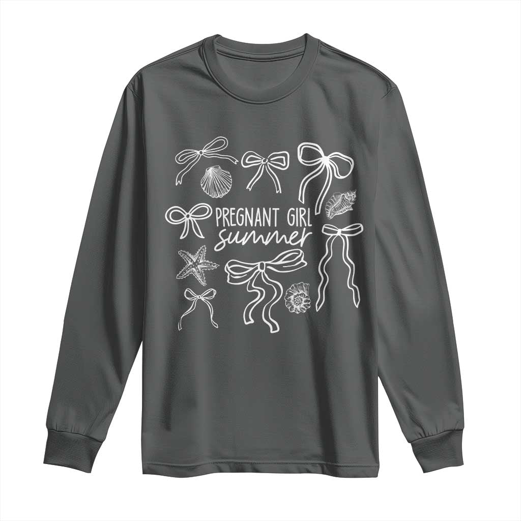 Pregnant Girl Summer Long Sleeve Shirt Beach Pregnancy Announcement Summer Baby Shower TS10 Dark Heather Print Your Wear