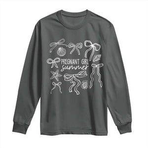 Pregnant Girl Summer Long Sleeve Shirt Beach Pregnancy Announcement Summer Baby Shower TS10 Dark Heather Print Your Wear