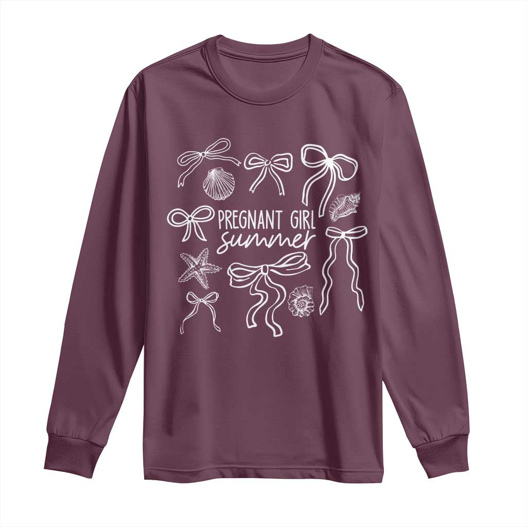 Pregnant Girl Summer Long Sleeve Shirt Beach Pregnancy Announcement Summer Baby Shower TS10 Maroon Print Your Wear