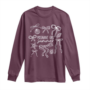 Pregnant Girl Summer Long Sleeve Shirt Beach Pregnancy Announcement Summer Baby Shower TS10 Maroon Print Your Wear