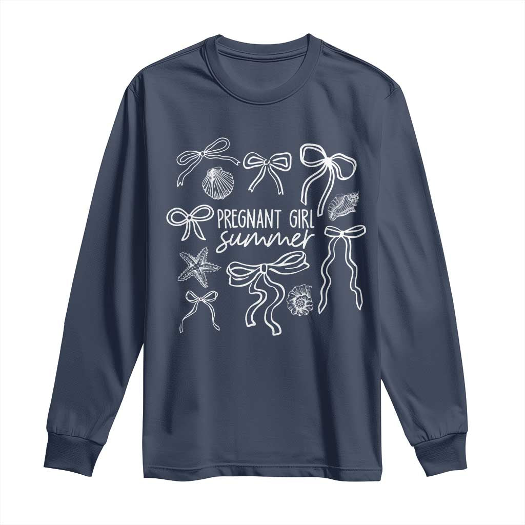 Pregnant Girl Summer Long Sleeve Shirt Beach Pregnancy Announcement Summer Baby Shower TS10 Navy Print Your Wear