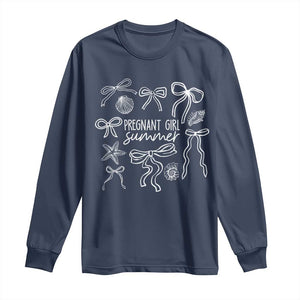 Pregnant Girl Summer Long Sleeve Shirt Beach Pregnancy Announcement Summer Baby Shower TS10 Navy Print Your Wear
